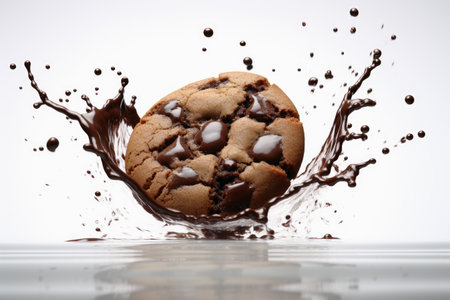 Splasing choclate on a cookie on white backgroundの素材