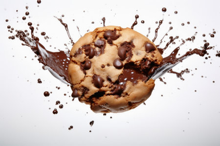 Splasing choclate on a cookie on white backgroundの素材
