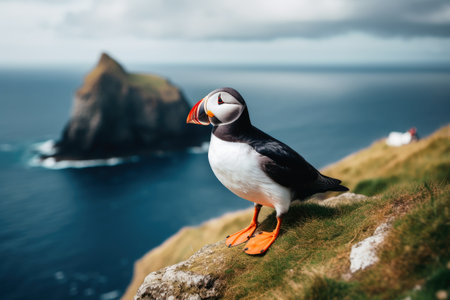 A beautiful puffin bird in a close up viewの素材