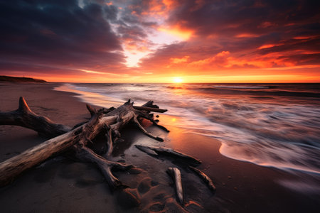 A beach in europe at sunset long time exposureの素材
