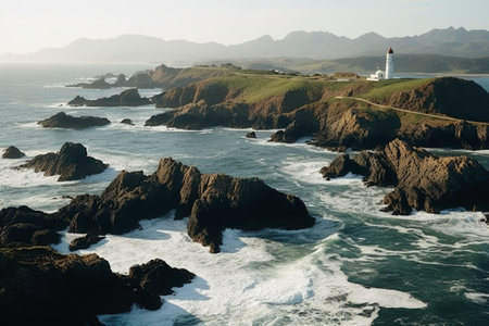 A beautiful shot of a lighthouse on a coastlineの素材