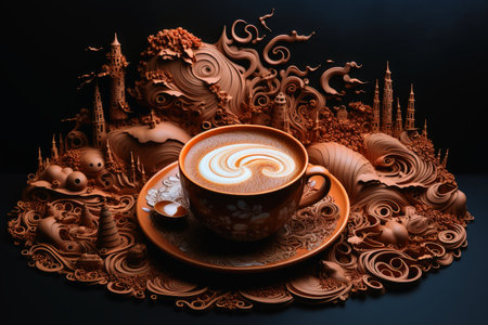 A beautiful coffee and cream artwork in deep brown colorの素材