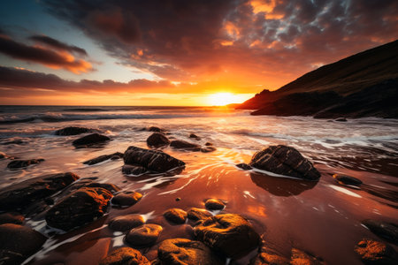 Beautiful sunset at a beach landscape looking like woolacombeの素材