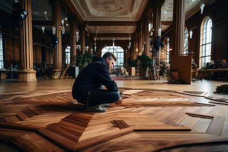 A craftsman laying parquet flooringの素材