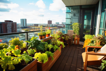 A vegetable garden on a balcony in the big cityの素材