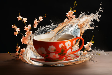 An abstract tea artwork of teapots and cupsの素材
