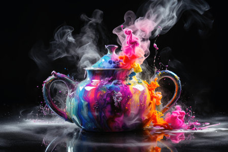 An abstract tea artwork of teapots and cupsの素材
