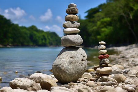 Balance of nature represented with stones and waterの素材