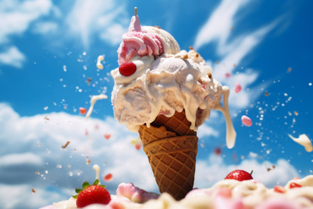 Ice cream melting in the hot sunの素材