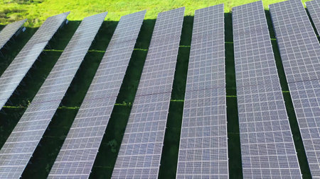 Aerial view of a large solar park for alternative energy production