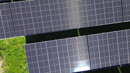 Aerial view of a large solar park for alternative energy production