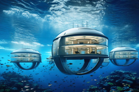 A futuristic city underwater at the bottom of the oceanの素材