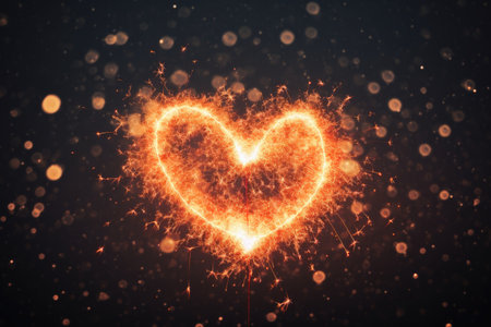 A heart shaped sparkling fireworks showing love and romanceの素材