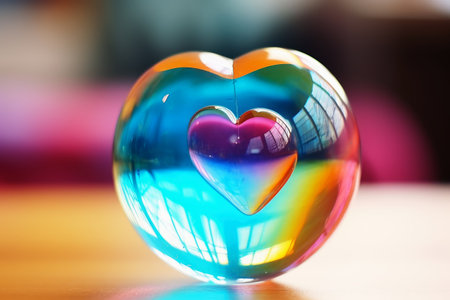 A heart shaped glass bubble looking like a soap bubbleの素材