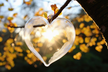 A heart shaped glass bubble looking like a soap bubbleの素材