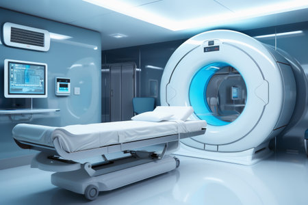 A modern medical room with a magnetic resonance scannerの素材
