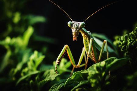 A praying mantis on a plantの素材