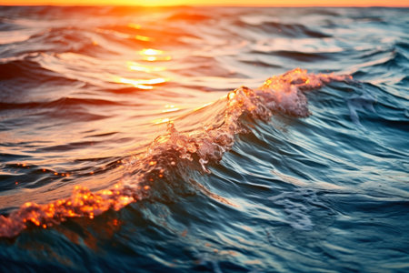 Water waves on the ocean in the sunsetの素材