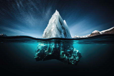 Underwater shot of an iceberg floating in waterの素材