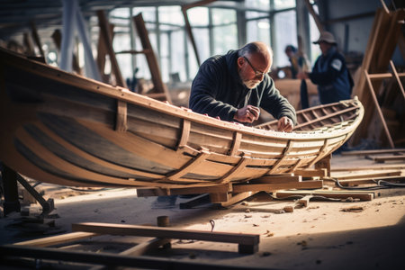 A boat builder at workの素材