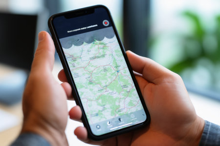 Checking a map on a smartphoneの素材