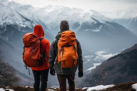 A couple hiking in the mountainsの素材