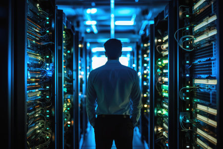 A server administrator in a data centerの素材