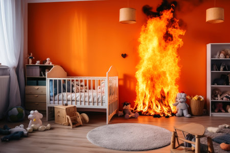 A spreading fire in a childs roomの素材