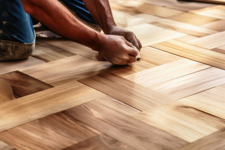 A craftsman laying parquet flooringの素材