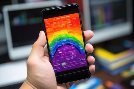 Checking the weather forecast on a smartphoneの素材