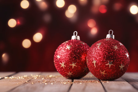 A festive christmas bauble decoration background with copy spaceの素材