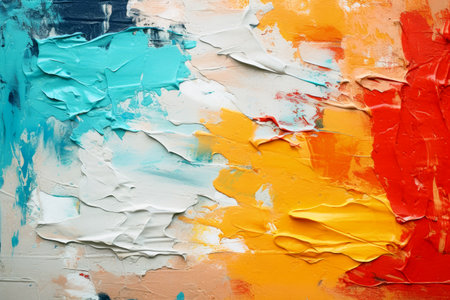 A rough colorful multicolored art painting texture on a wall with an oil brushstrokeの素材