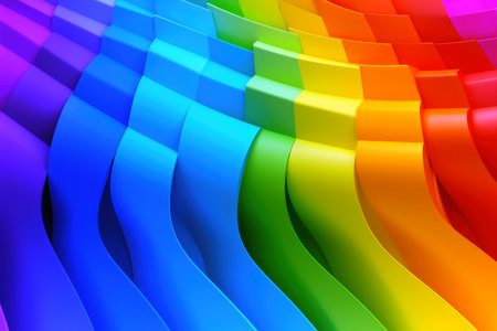 Abstract 3D rainbow colored wavy backgroundの素材