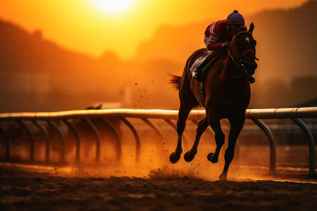 A jockey on a horse wins a raceの素材