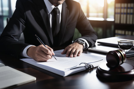 A lawyer at work at his desk in the officeの素材