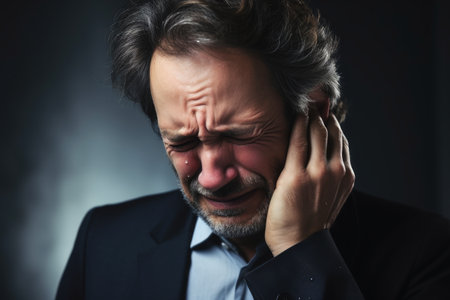 A crying man in despair close upの素材