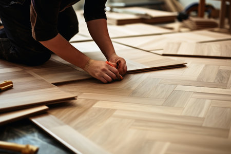 A craftsman laying parquet flooringの素材