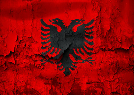 Albania flag - realistic waving fabric flagの写真素材