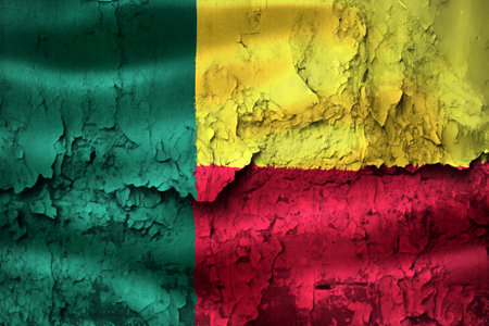 Benin flag - realistic waving fabric flagの写真素材
