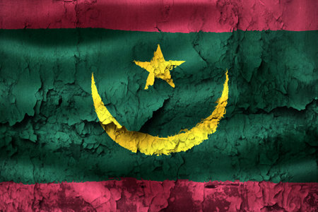 Mauritania flag - realistic waving fabric flagの写真素材