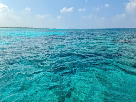 On vacation on the dream beach of the Maldives with the unique turquoise waters of the Indian Ocean