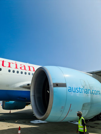 Male, Maldives - 02. Feburary 2024: A Maldivian Airlines plane on the tarmac at Male Airport in the...