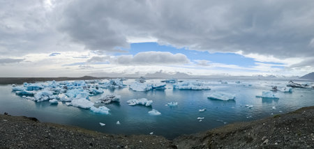 View of the icebergs floating in the water in the famous Glacier Lagoon on Iceland