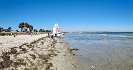 Scharbeutz, Germany 21. September 2024: View over the sandy beach of Scharbeutz on a sunny dayのeditorial素材