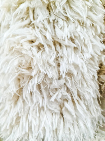 Close-up view of white fur surface, highlighting its soft and fluffy textureの写真素材