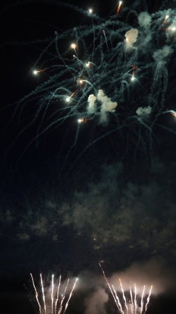 Bright fireworks illuminating the dark night sky, creating a captivating display of light and color...