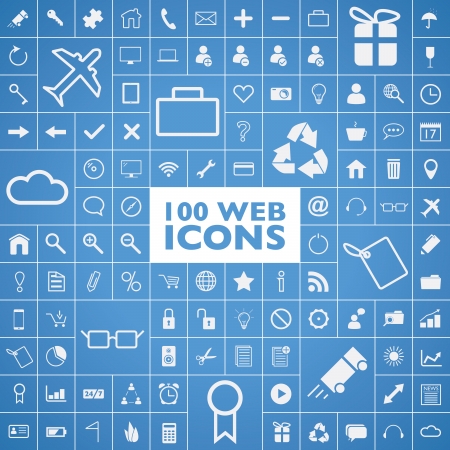 Set of 100 web, internet, office, computer and travel icons のイラスト素材