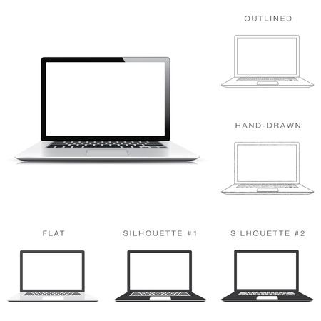 Designers set of six different illustration styles of modern laptop vector のイラスト素材
