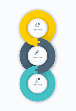 Infographic circle timeline web template for business with icons and puzzle piece jigsaw concept  Awesome flat design to be used on web, pring, brochure, advertisement, etc のイラスト素材