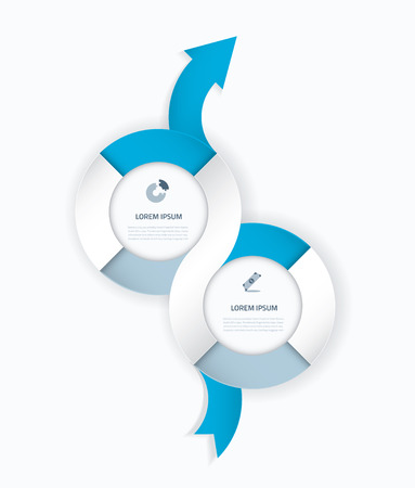 Two blue infographic circle vector elements with growth arrowのイラスト素材